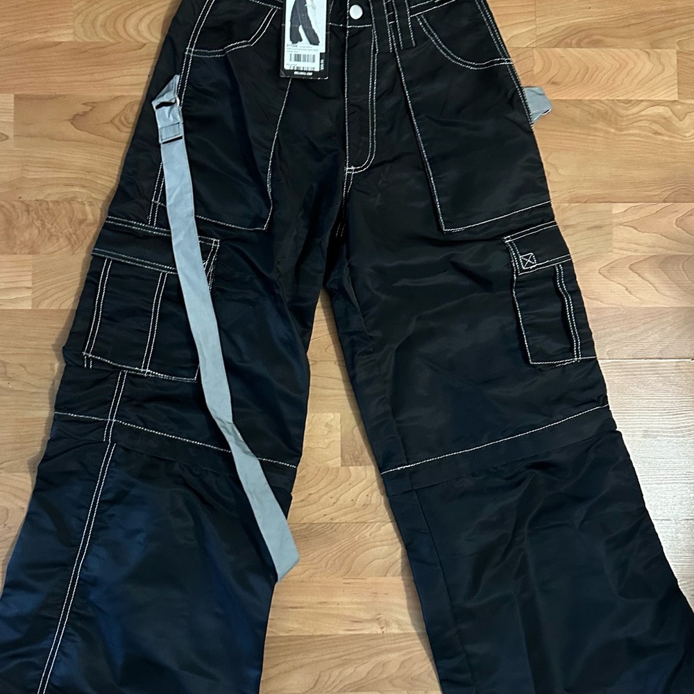 Current Mood Black rave Pants with White Stitching